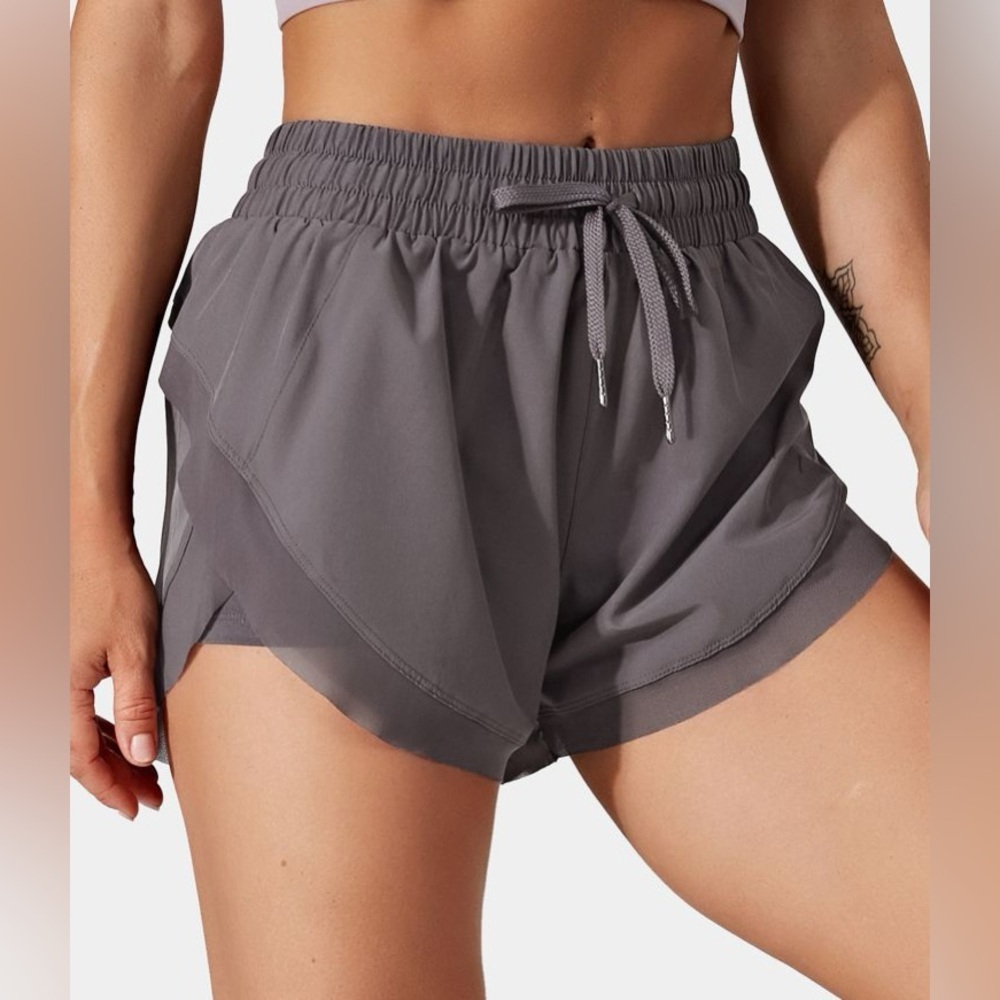 Women’s Lightweight Layered Grey Active Shorts with Drawstring